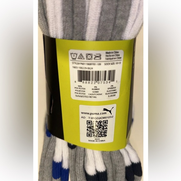 Puma Cushioned Crew Socks 6 Pair Men 8-12 White Gray Blue w Logos NEW! Training - Picture 2 of 11